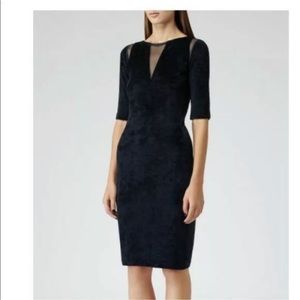 Reiss Velvet Navy Mesh Body Con Dress